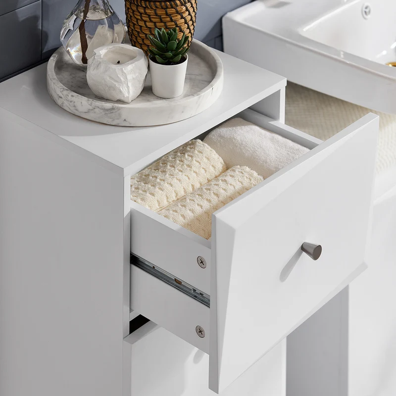 SoBuy BZR93-W Mueble para Ropa Sucia con 1 Cesto y 1 Cajón 34 x 30 x 90 cm