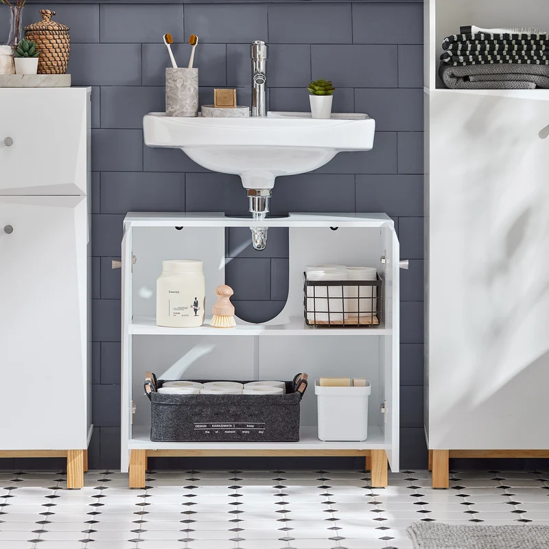 SoBuy BZR92-W Mueble para Debajo del Lavabo con 2 Puertas y Estante