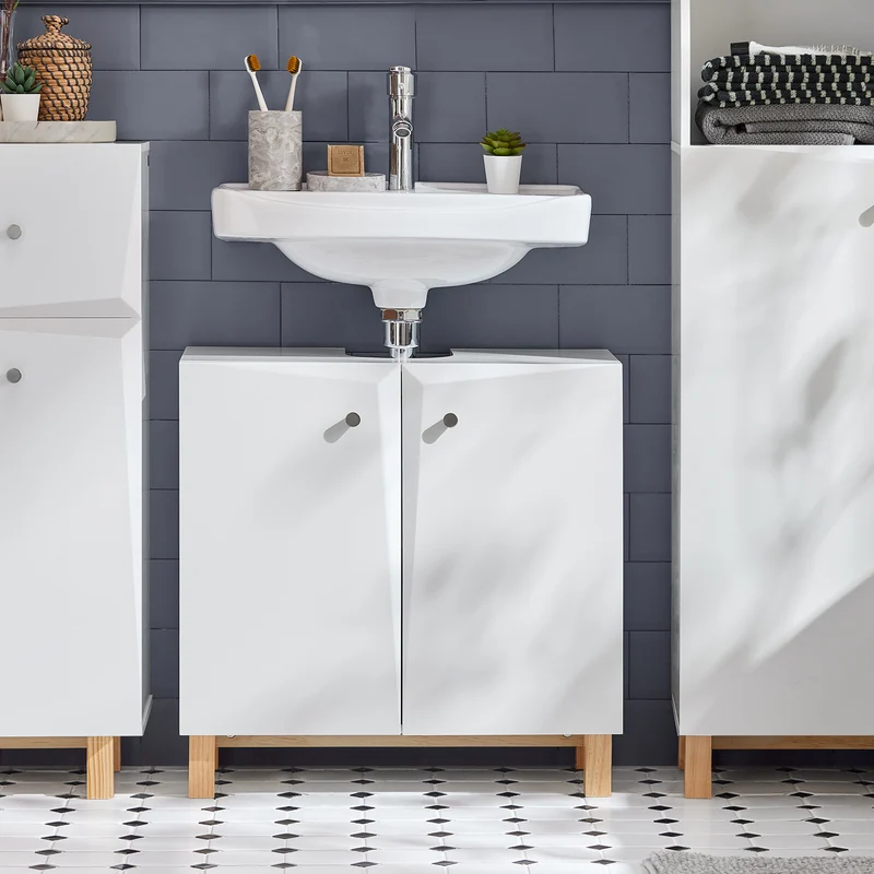 SoBuy BZR92-W Mueble para Debajo del Lavabo con 2 Puertas y Estante