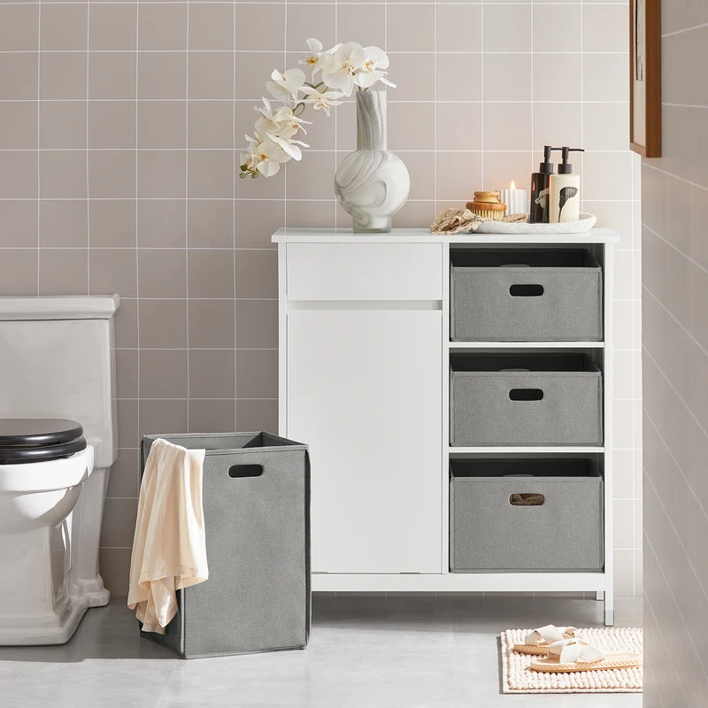 SoBuy BZR77-W Mueble para Ropa Sucia con 1 Cesto y 1 Cajón 3 Cestos