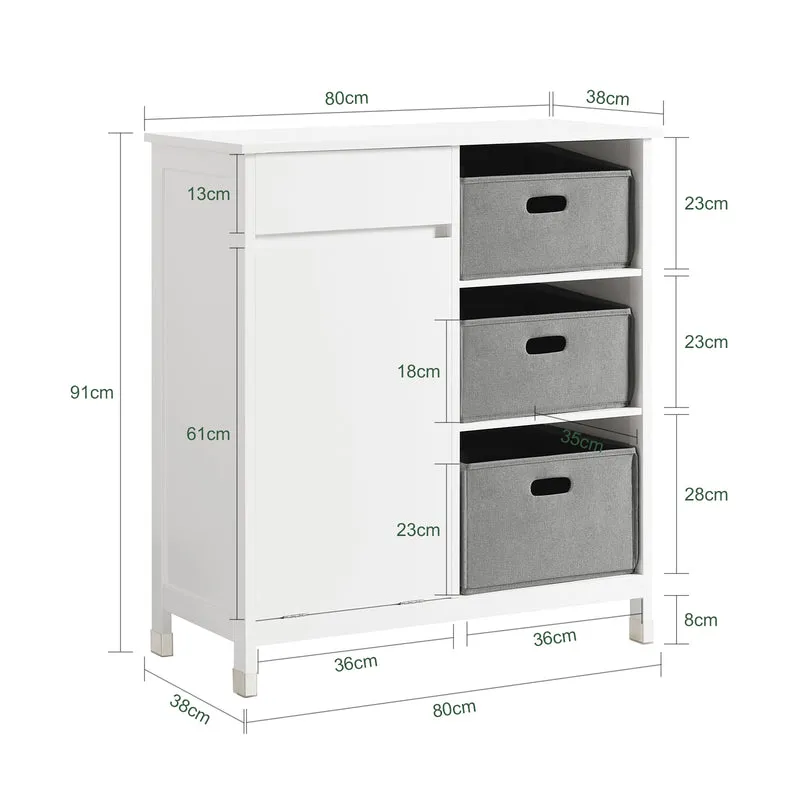 SoBuy BZR77-W Mueble para Ropa Sucia con 1 Cesto y 1 Cajón 3 Cestos