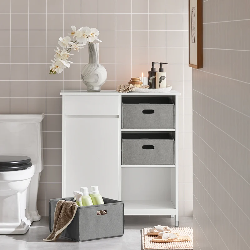 SoBuy BZR77-W Mueble para Ropa Sucia con 1 Cesto y 1 Cajón 3 Cestos
