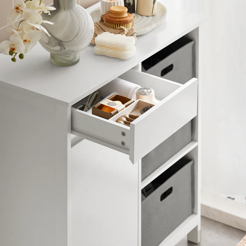 SoBuy BZR77-W Mueble para Ropa Sucia con 1 Cesto y 1 Cajón 3 Cestos