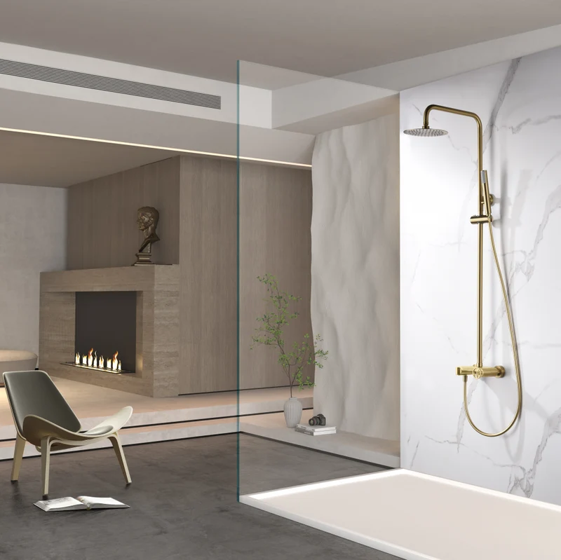 Columna de Ducha Oro Cepillado Olimpo - Imex | Barra Ducha Premium