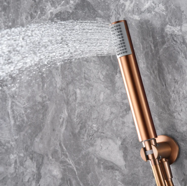 Conjunto Ducha Empotrada Oro Rosa Cepillado Olimpo - Imex | Diseño Premium