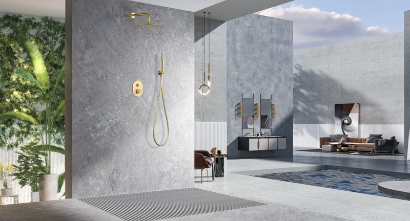 Conjunto Ducha Empotrada Oro Cepillado Olimpo - Imex | Diseño Premium