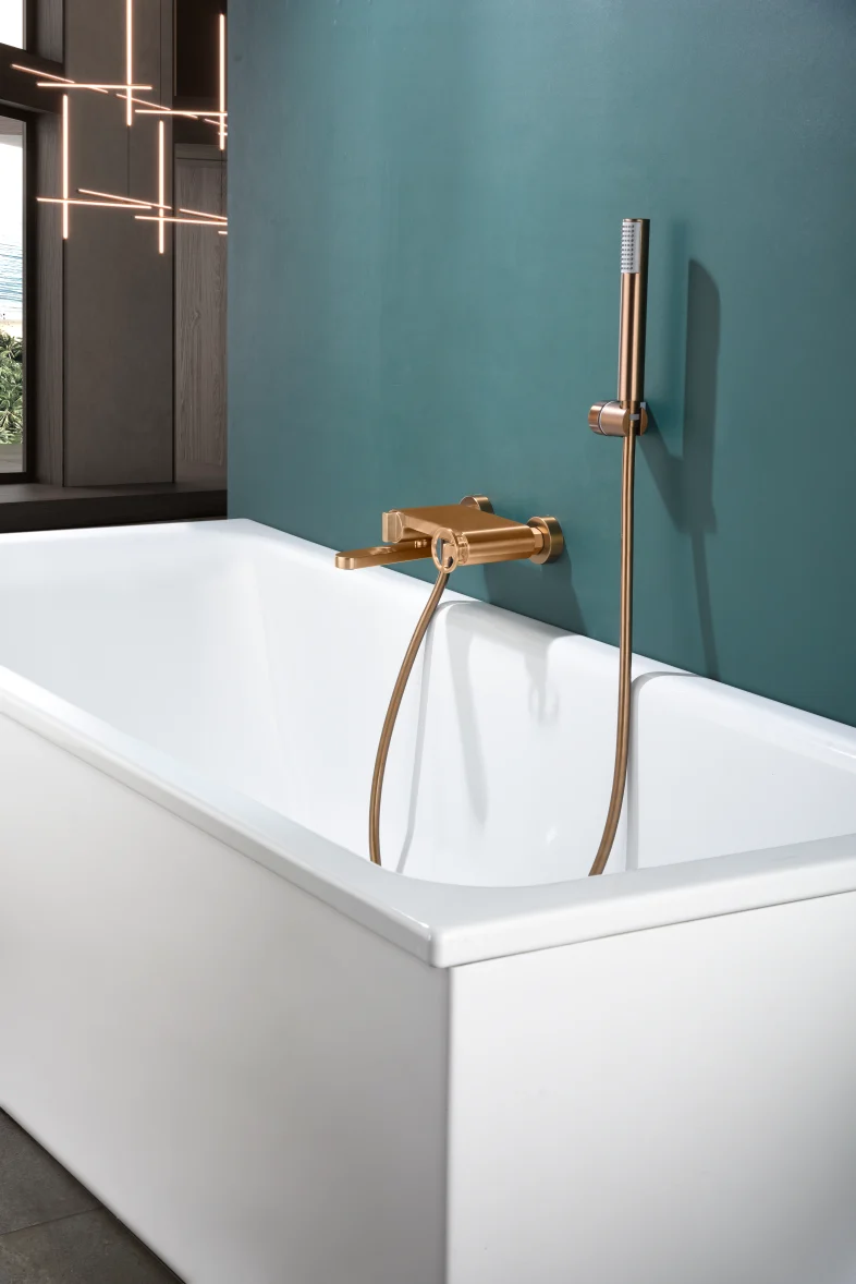Grifería Bañera y Ducha Oro Rosa Cepillado Olimpo - Imex | Acabado Premium