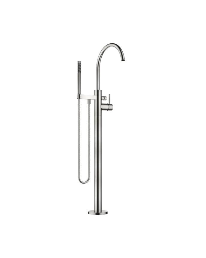Grifo de bañera monomando en columna para montaje exento con juego de ducha de mano META
