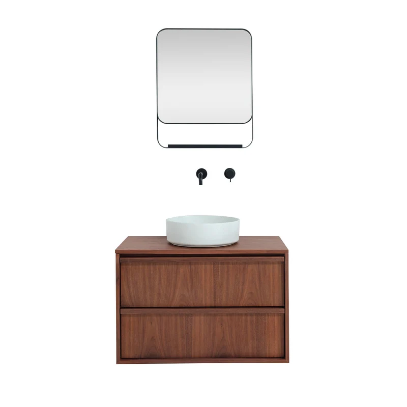 Conjunto de baño Fien Nogal - Lavabo de cemento Lille Verde - 80 cm