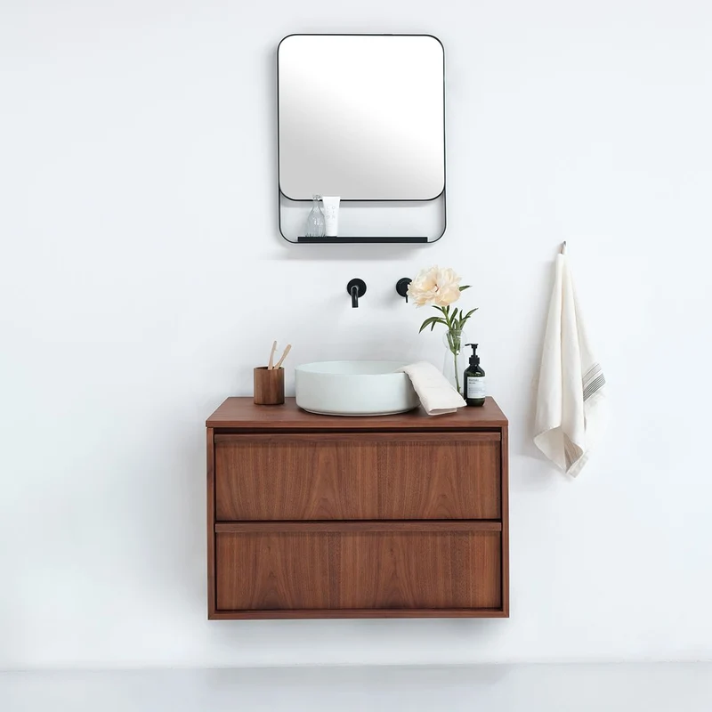 Conjunto de baño Fien Nogal - Lavabo de cemento Lille Verde - 80 cm