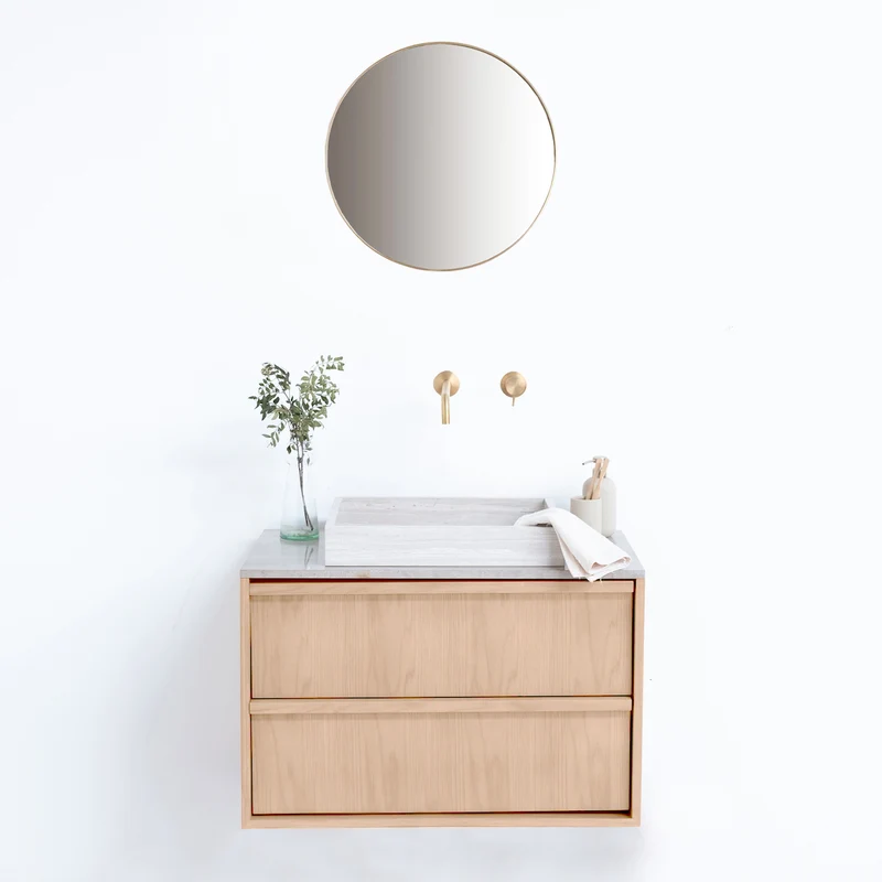 Mueble de baño de roble 80 cm con 2 cajones - Fien