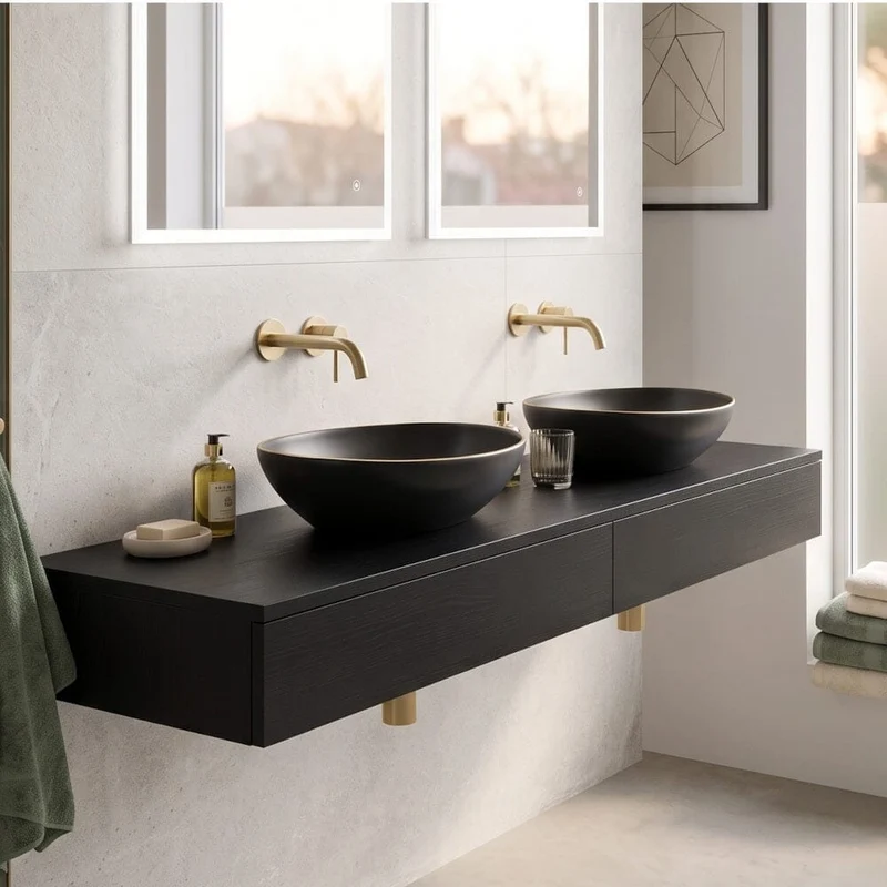 Lavabo ovalado de cerámica FORMOZA negro con dorado