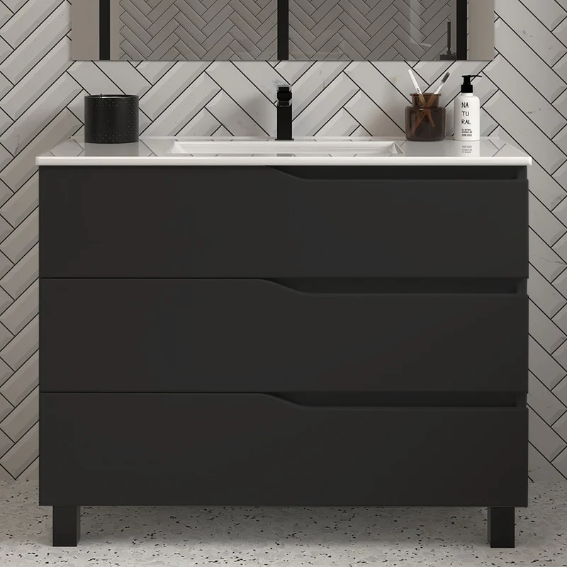 Meuble sous vasque seul, 3 tiroirs, 90cm, pour simple vasque - MATA