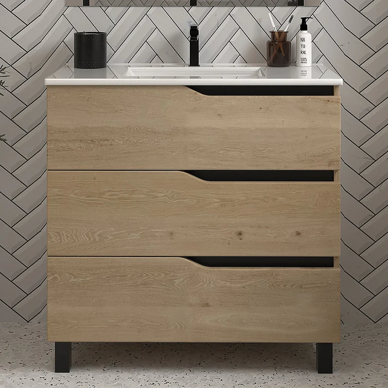 Meuble sous vasque seul, 3 tiroirs, 60cm, pour simple vasque - MATA