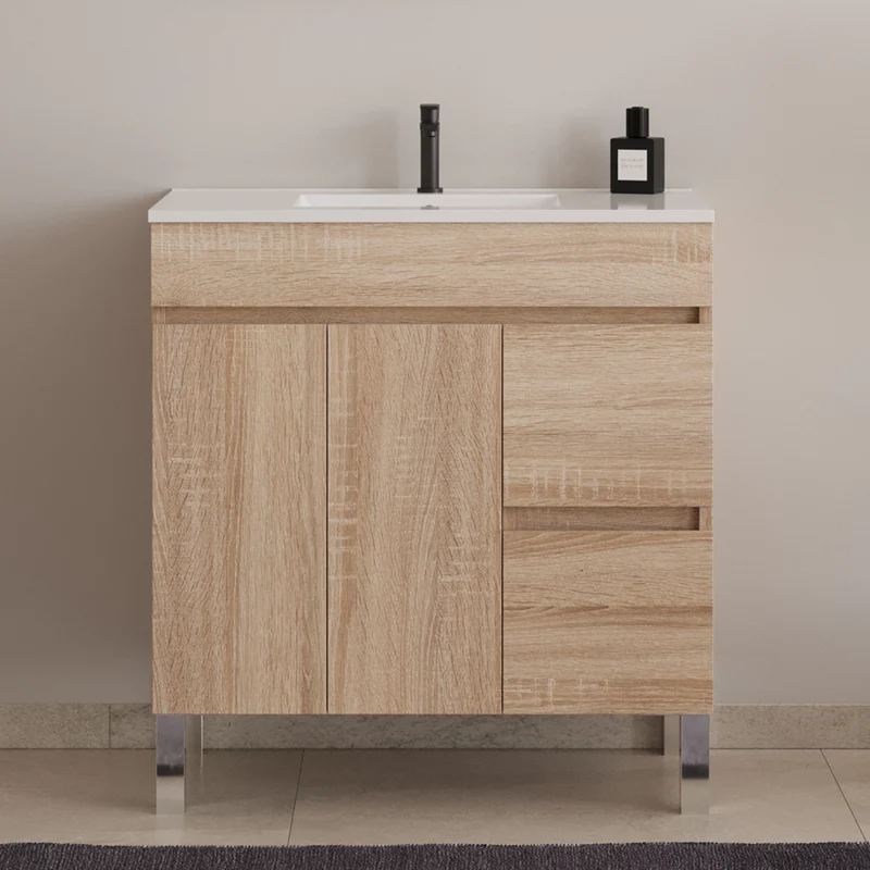 Meuble sous vasque seul, 2 tiroirs et 2 portes, 80cm, pour simple vasque - HARO