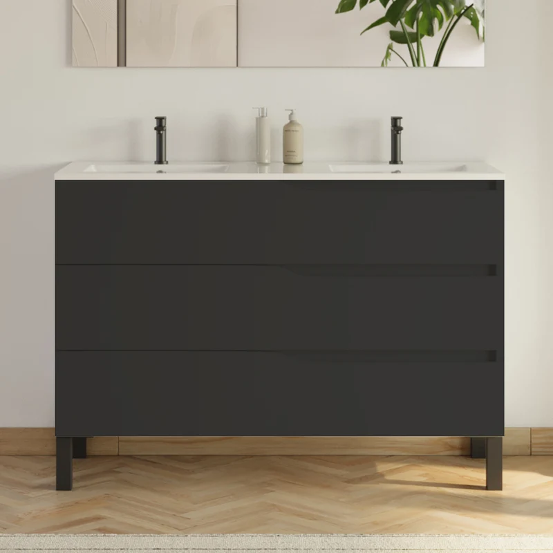 Meuble de salle de bain 120cm avec plan double vasque - 3 tiroirs - MATA
