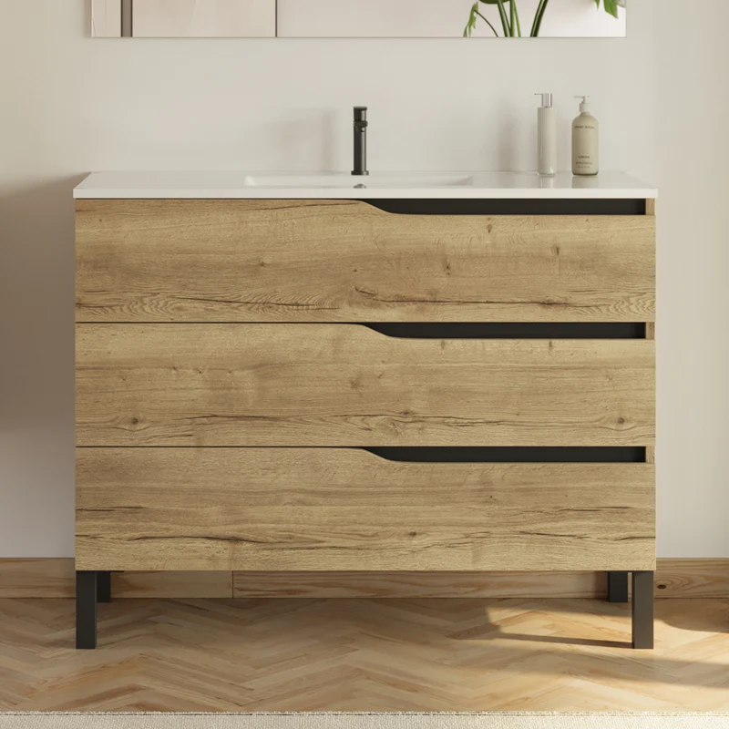 Meuble sous vasque seul, 3 tiroirs, 100cm, pour simple vasque - MATA