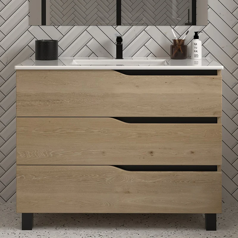 Meuble sous vasque seul, 3 tiroirs, 100cm, pour simple vasque - MATA