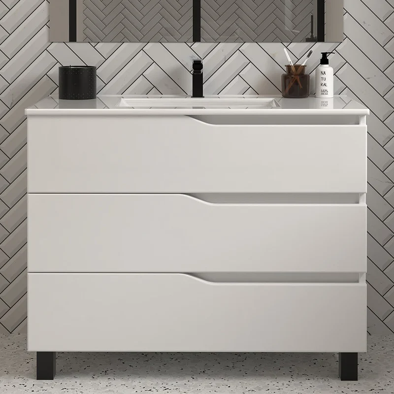 Meuble sous vasque seul, 3 tiroirs, 100cm, pour simple vasque - MATA