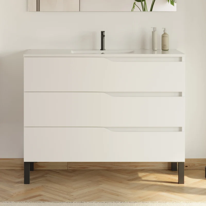 Meuble sous vasque seul, 3 tiroirs, 100cm, pour simple vasque - MATA