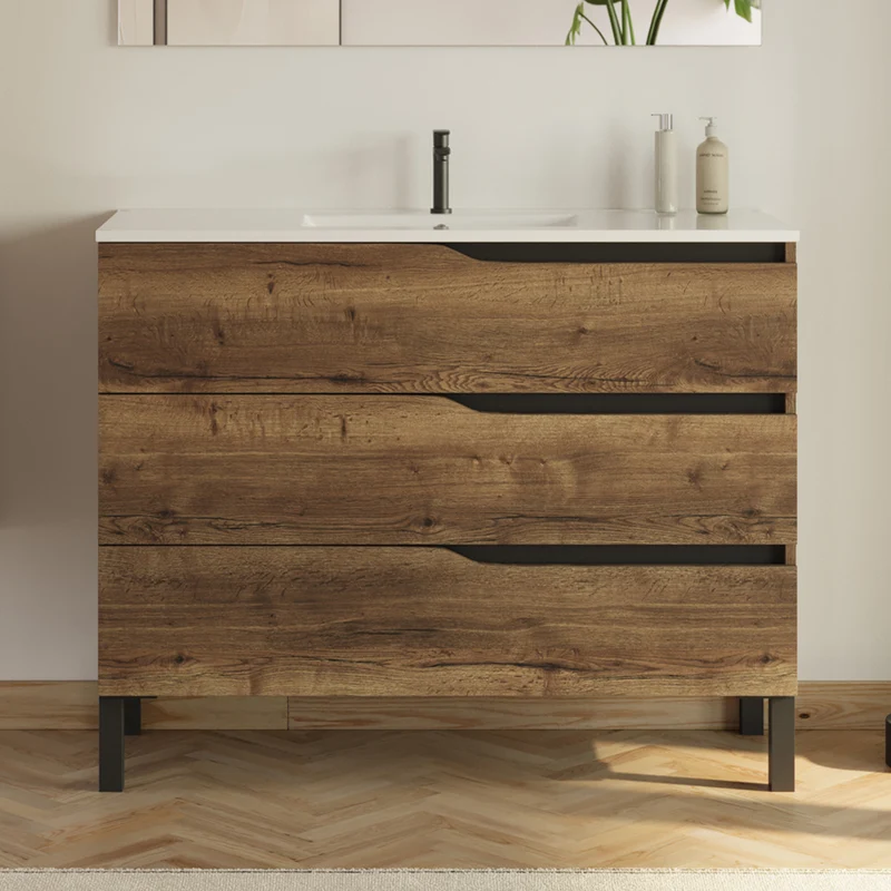 Meuble sous vasque seul, 3 tiroirs, 100cm, pour simple vasque - MATA