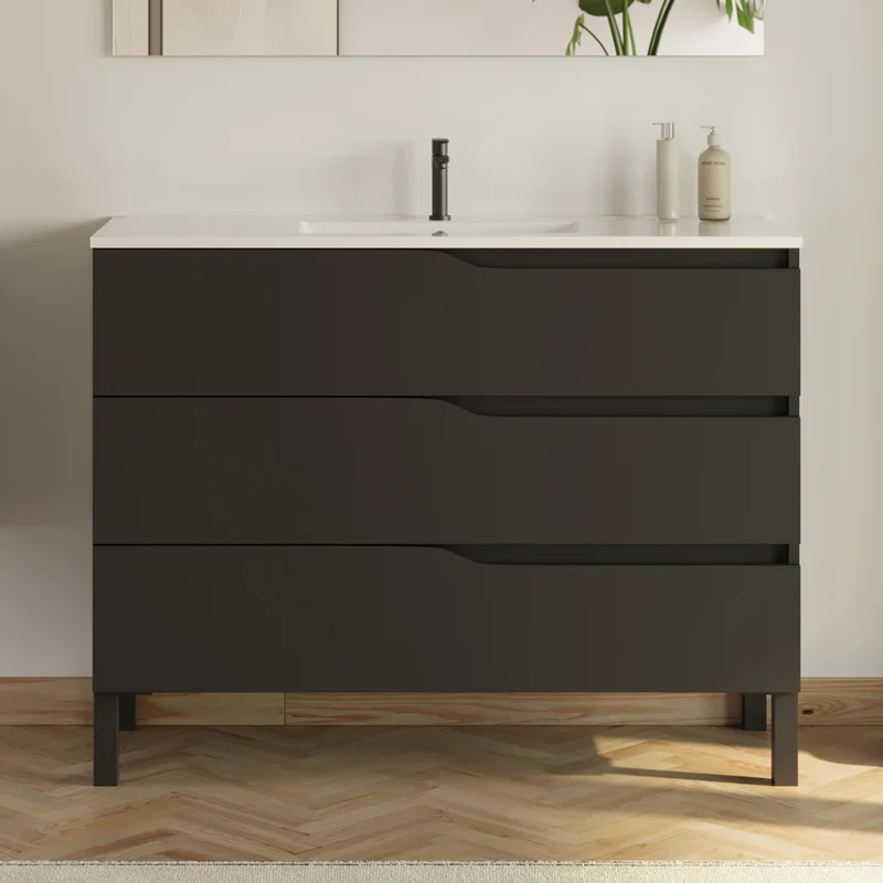 Meuble sous vasque seul, 3 tiroirs, 100cm, pour simple vasque - MATA