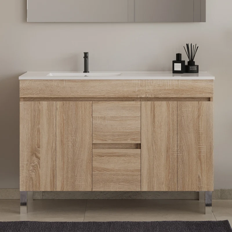 Meuble sous vasque seul, 2 tiroirs et 4 portes, 120cm, pour double, simple ou vasque déportée - HARO