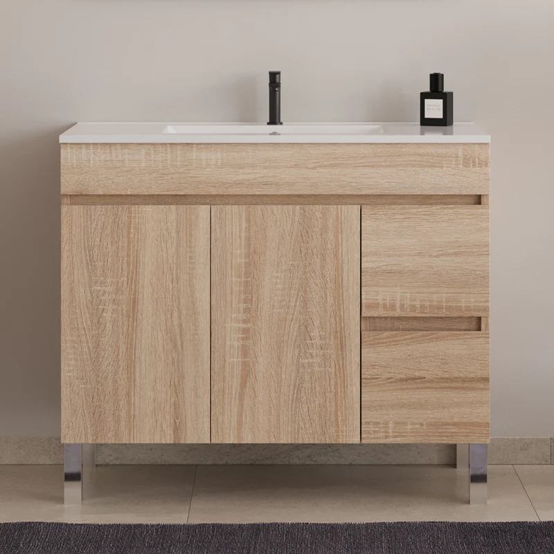 Meuble sous vasque seul, 2 tiroirs et 2 portes, 100cm, pour simple vasque - HARO
