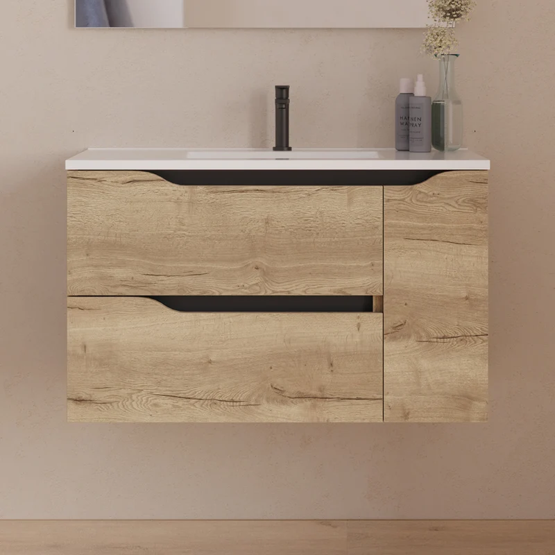 Meuble sous vasque seul, 2 tiroirs et 1 porte, 80cm, pour vasque centrée - ZARZA