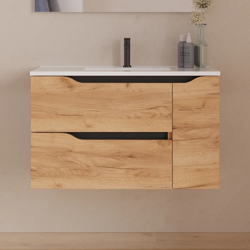 Meuble sous vasque seul, 2 tiroirs et 1 porte, 80cm, pour vasque centrée - ZARZA
