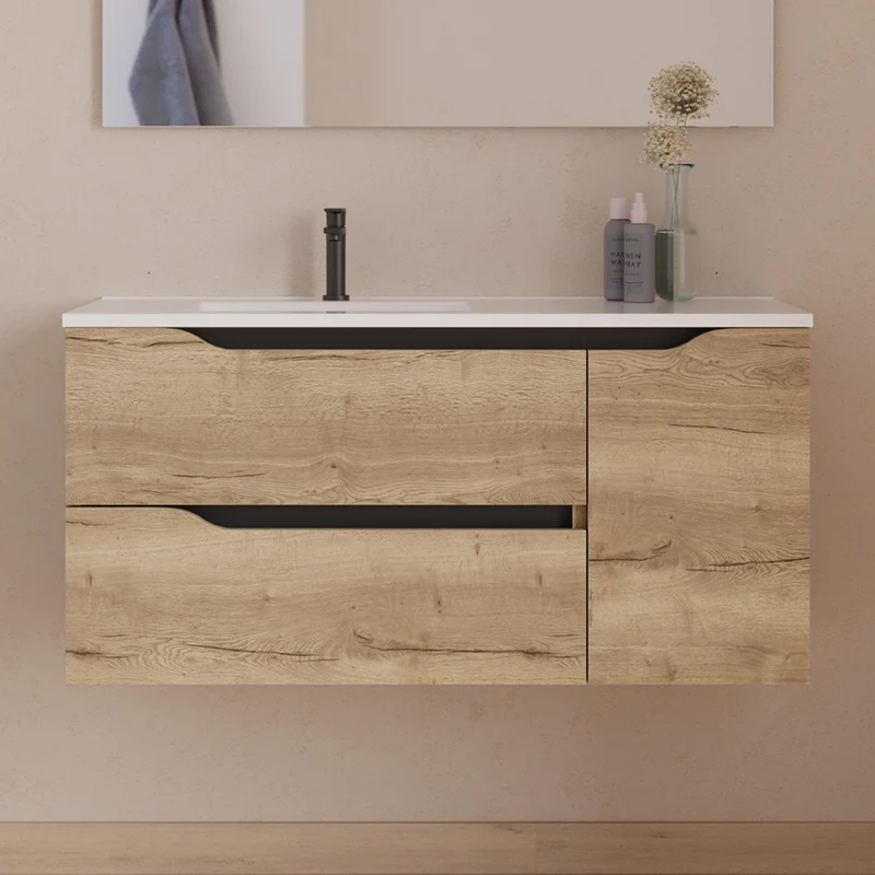 Meuble sous vasque seul, 2 tiroirs et 1 porte, 100cm, pour vasque déportée gauche - ZARZA