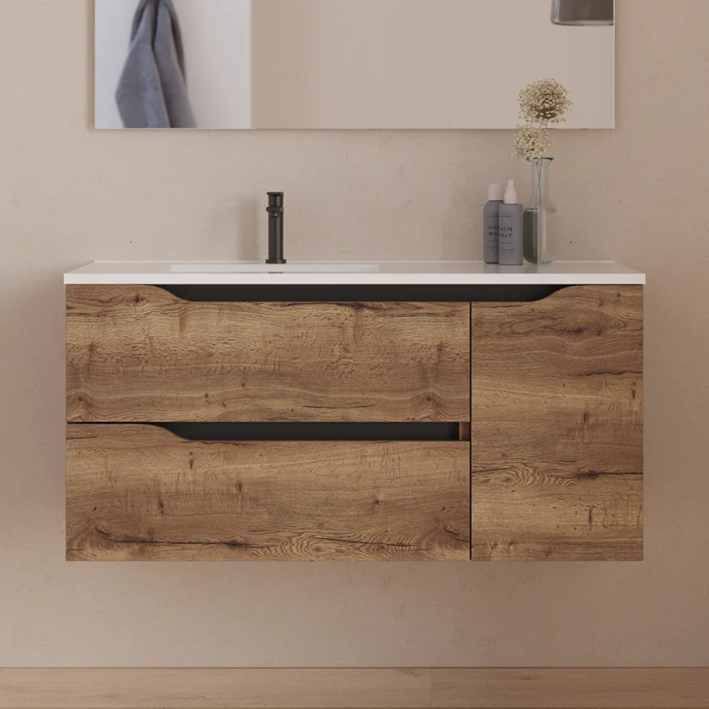 Meuble sous vasque seul, 2 tiroirs et 1 porte, 100cm, pour vasque déportée gauche - ZARZA
