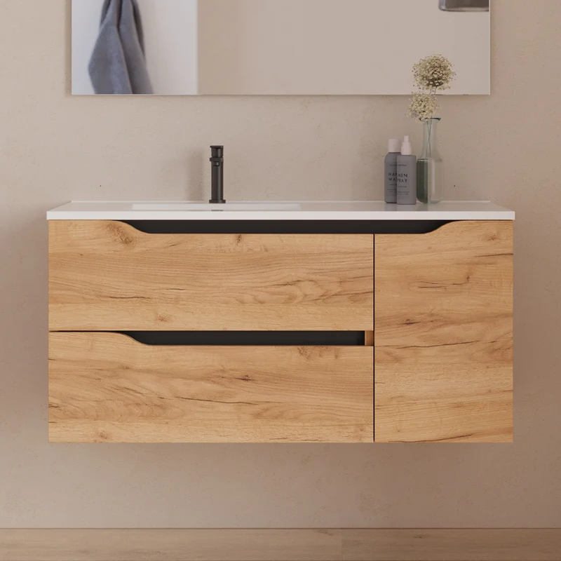 Meuble sous vasque seul, 2 tiroirs et 1 porte, 100cm, pour vasque déportée gauche - ZARZA