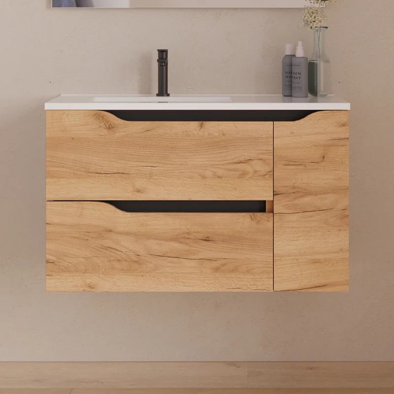 Meuble sous vasque seul, 2 tiroirs et 1 porte, 80cm, pour vasque déportée gauche - ZARZA