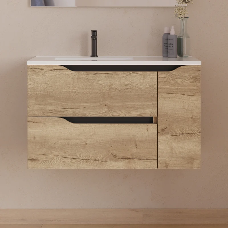 Meuble sous vasque seul, 2 tiroirs et 1 porte, 80cm, pour vasque déportée gauche - ZARZA