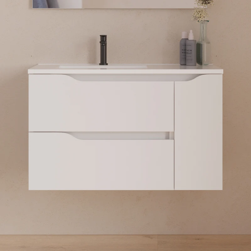 Meuble sous vasque seul, 2 tiroirs et 1 porte, 80cm, pour vasque déportée gauche - ZARZA
