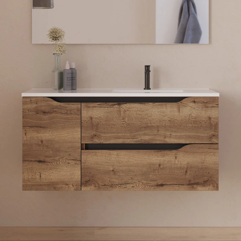 Meuble sous vasque seul, 2 tiroirs et 1 porte, 100cm, pour , vasque déportée droite - ZARZA