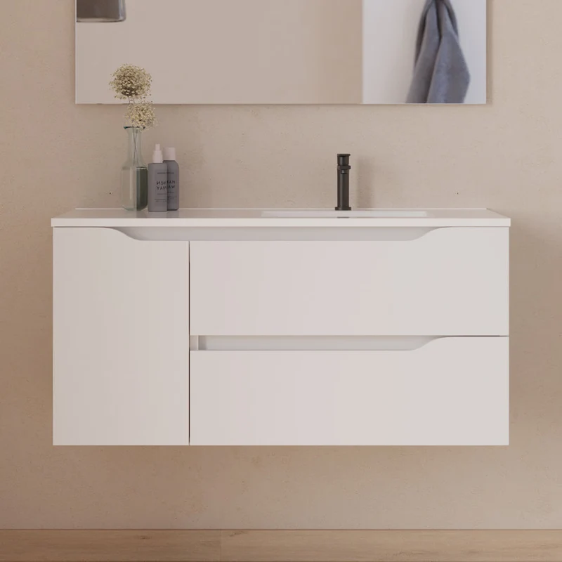 Meuble sous vasque seul, 2 tiroirs et 1 porte, 100cm, pour , vasque déportée droite - ZARZA