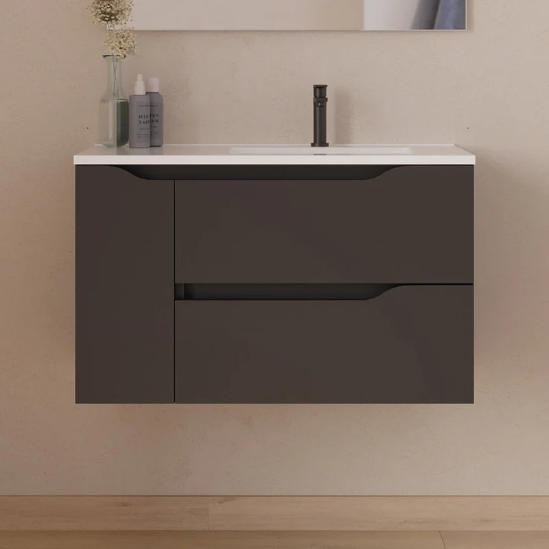 Meuble sous vasque seul, 2 tiroirs et 1 porte, 80cm, pour vasque déportée droite - ZARZA