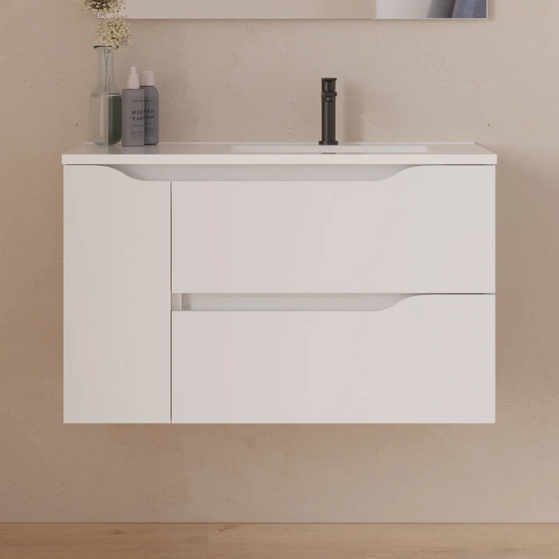 Meuble sous vasque seul, 2 tiroirs et 1 porte, 80cm, pour vasque déportée droite - ZARZA