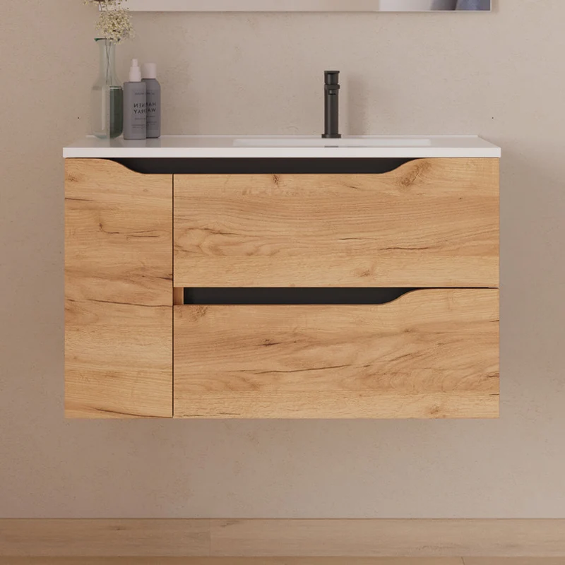 Meuble sous vasque seul, 2 tiroirs et 1 porte, 80cm, pour vasque déportée droite - ZARZA