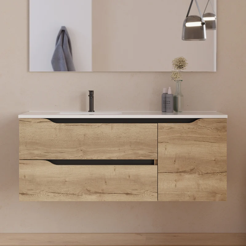 Meuble sous vasque seul, 2 tiroirs et 1 porte, 120cm, pour vasque déportée gauche - ZARZA