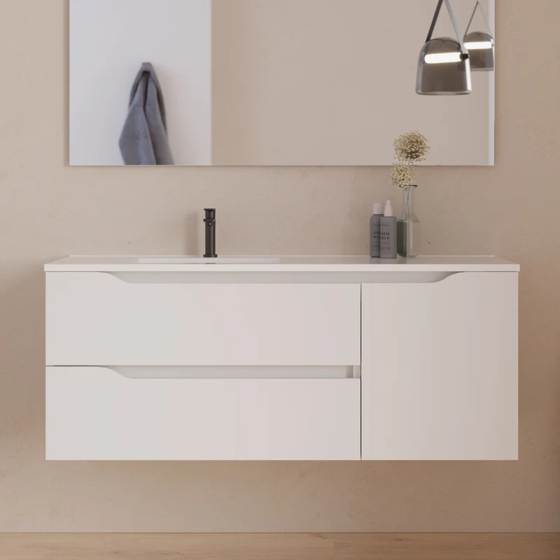 Meuble sous vasque seul, 2 tiroirs et 1 porte, 120cm, pour vasque déportée gauche - ZARZA