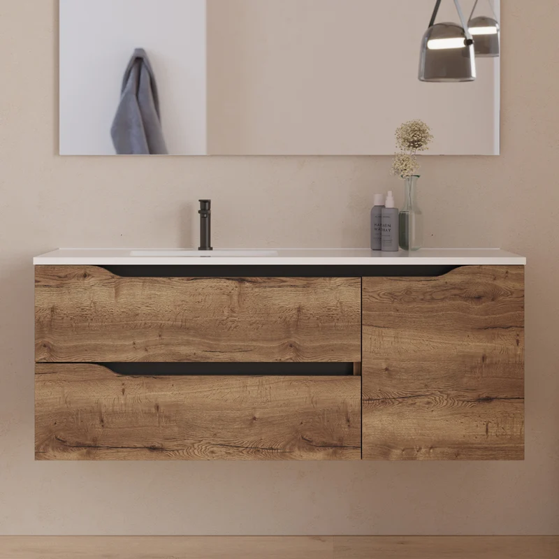 Meuble sous vasque seul, 2 tiroirs et 1 porte, 120cm, pour vasque déportée gauche - ZARZA