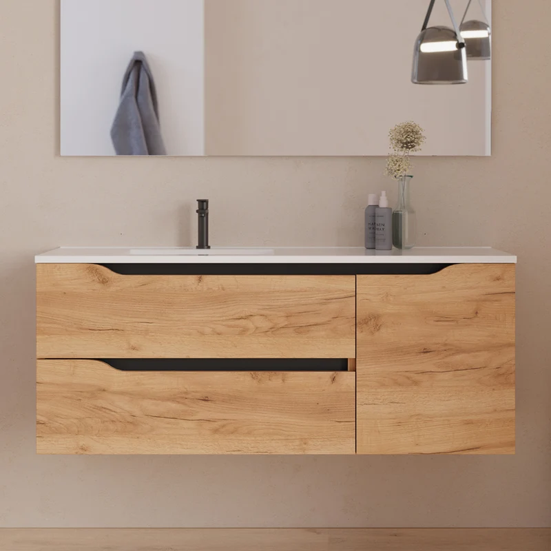Meuble sous vasque seul, 2 tiroirs et 1 porte, 120cm, pour vasque déportée gauche - ZARZA