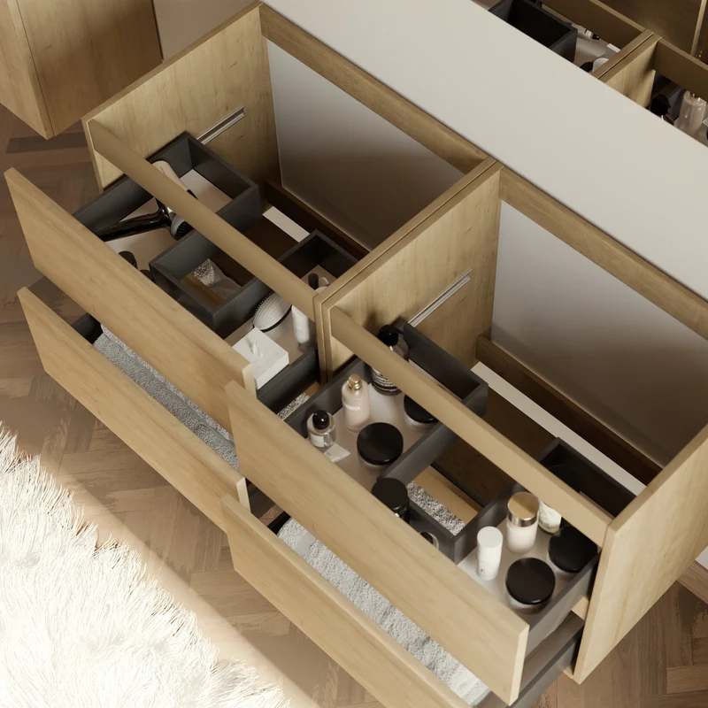 Meuble sous vasque seul, 4 tiroirs, 140cm, pour double vasque - IDA