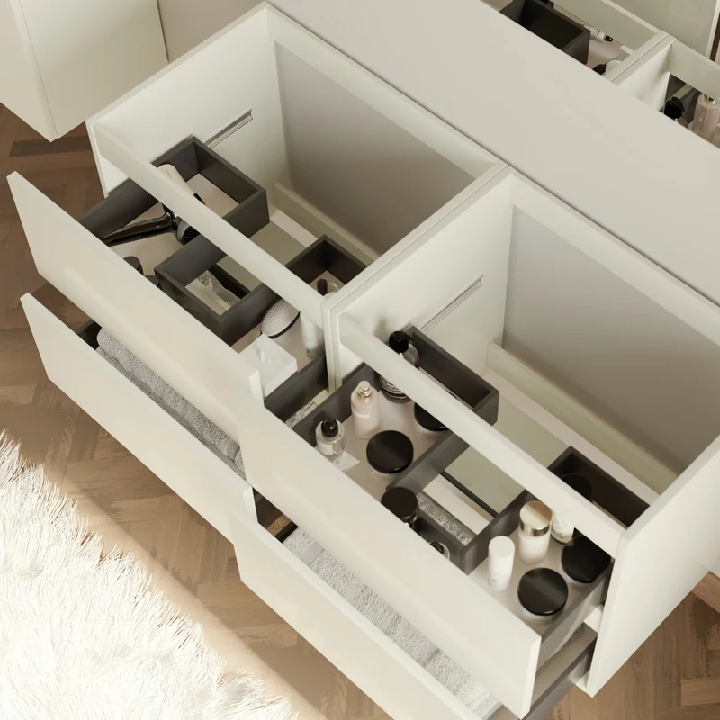 Meuble sous vasque seul, 4 tiroirs, 140cm, pour double vasque - IDA