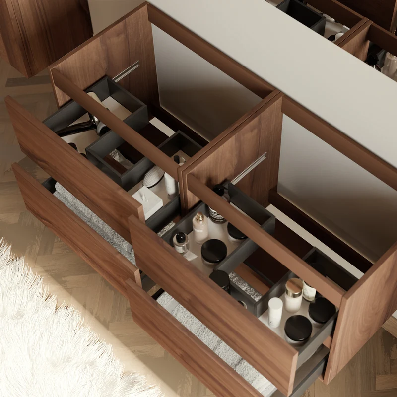 Meuble sous vasque seul, 4 tiroirs, 140cm, pour double vasque - IDA