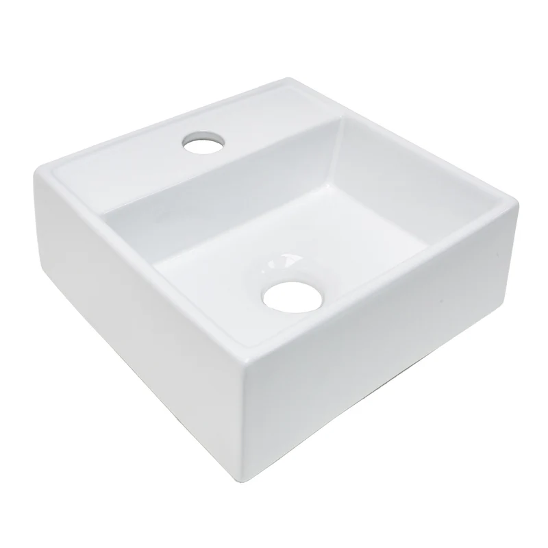 Vasque à poser carrée en céramique blanche - HADES - 28,5cm