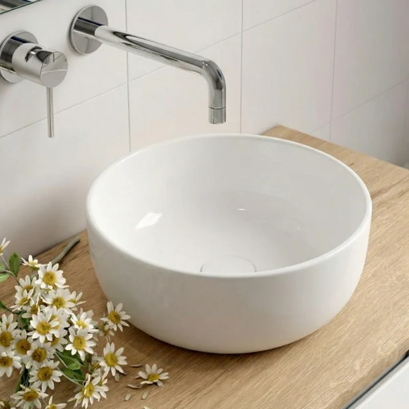 Vasque à poser ronde en céramique blanche - ETHER - 36cm